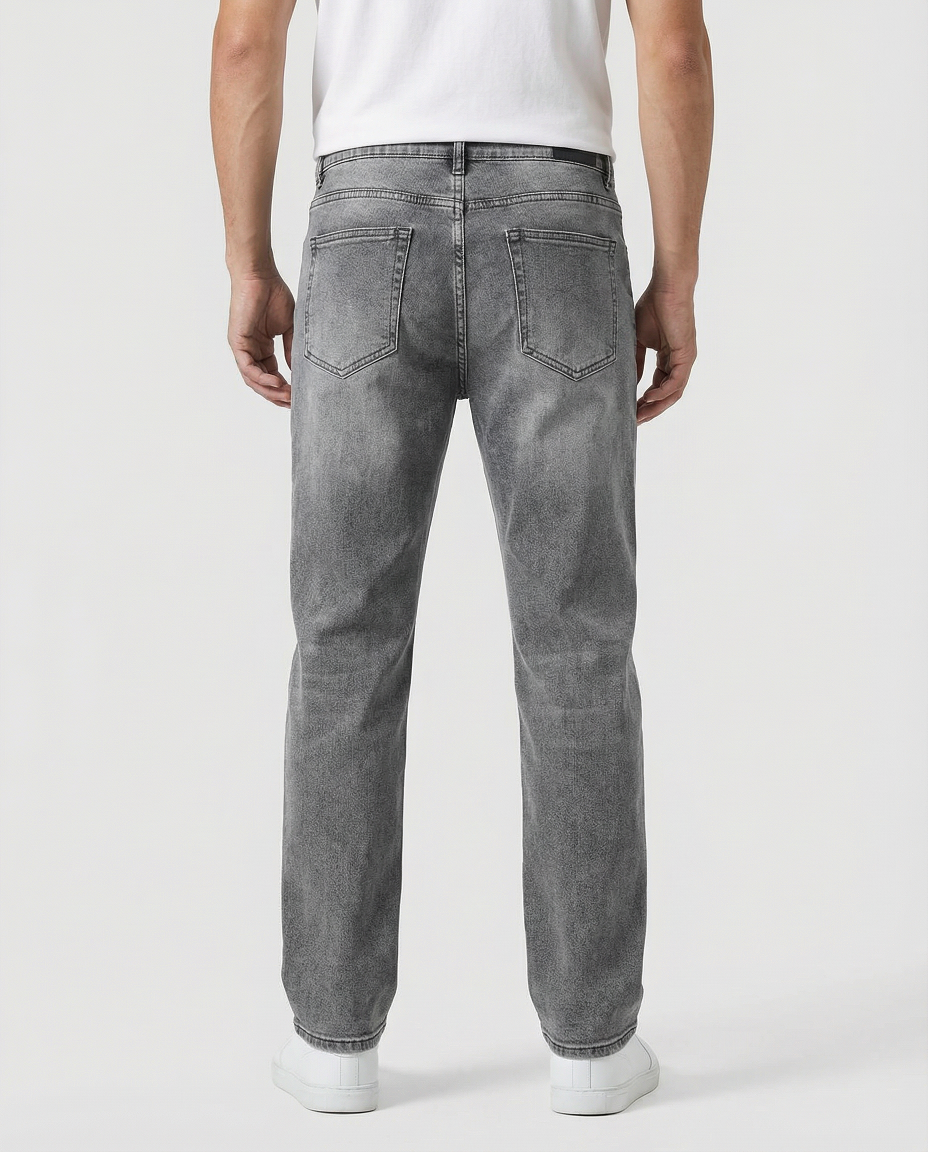 Men's Straight Leg Jeans - Washed Grey Denim - Classic Five-Pocket Style — side view