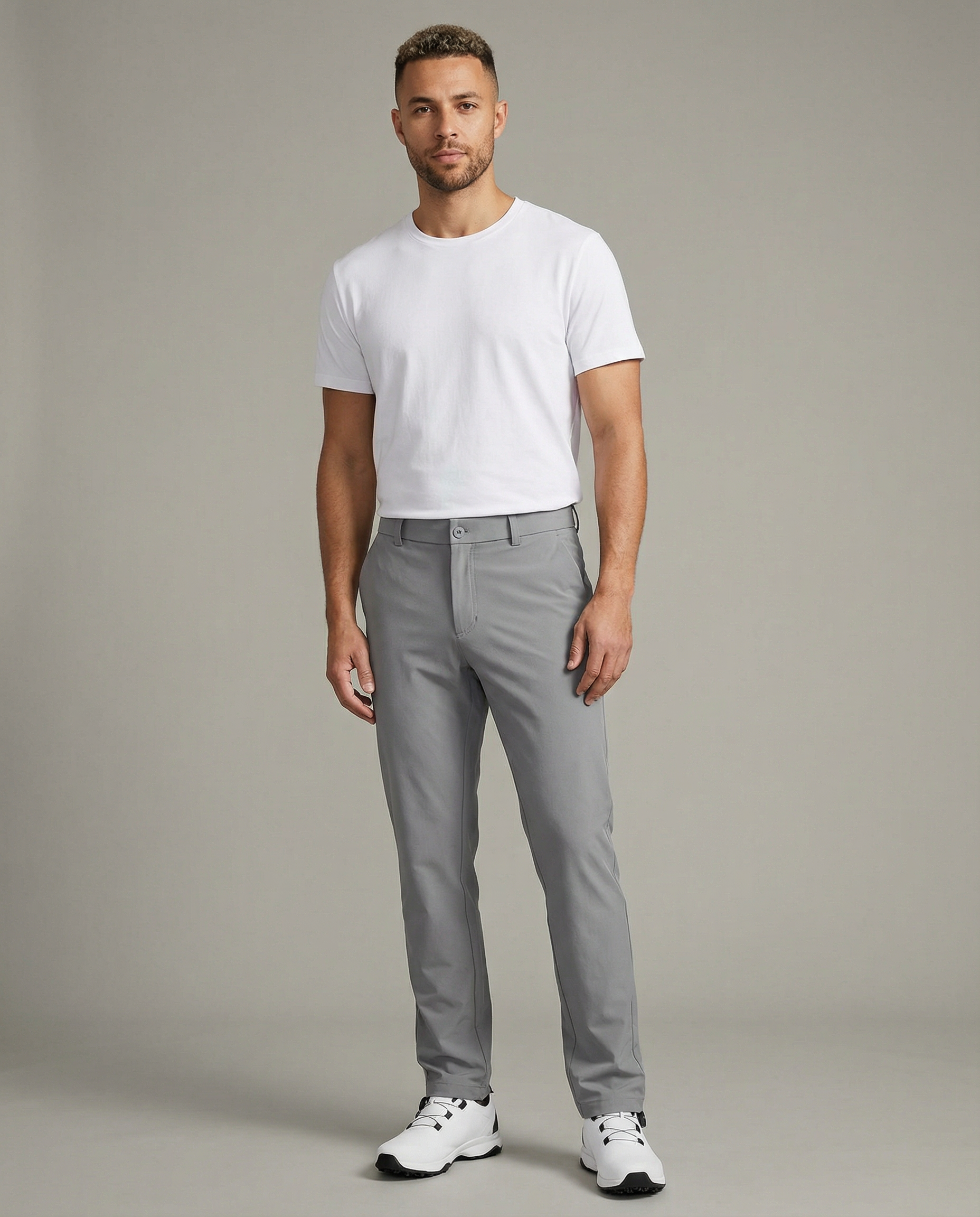 Men's Stretch Pants – Lightweight Slim Fit Business Casual Trousers — back view
