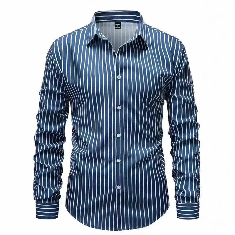 Men's Stripe Shirt – Stylish Long Sleeve Business Casual Top — fabric detail