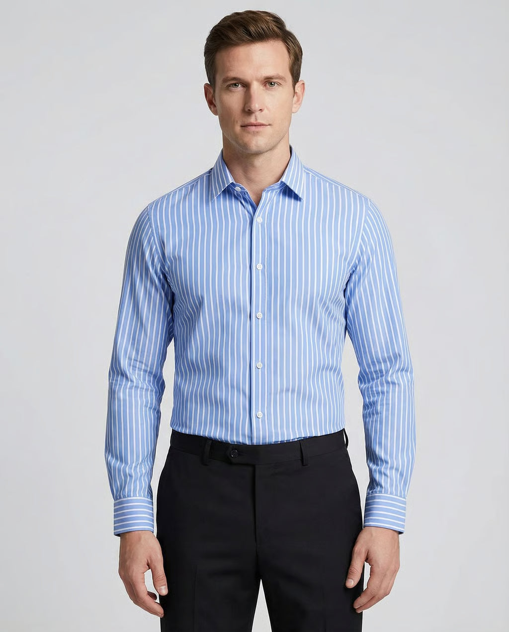 Men's Stripe Shirt – Stylish Long Sleeve Business Casual Top — side view
