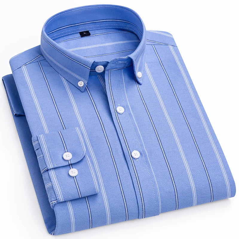Men's Striped Business Shirt – Stylish Long-Sleeved Office Attire — alternative angle