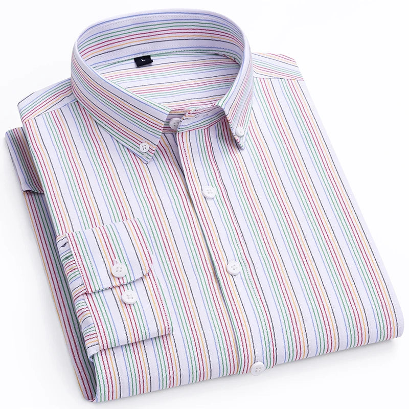 Men's Striped Business Shirt – Stylish Long-Sleeved Office Attire — close-up