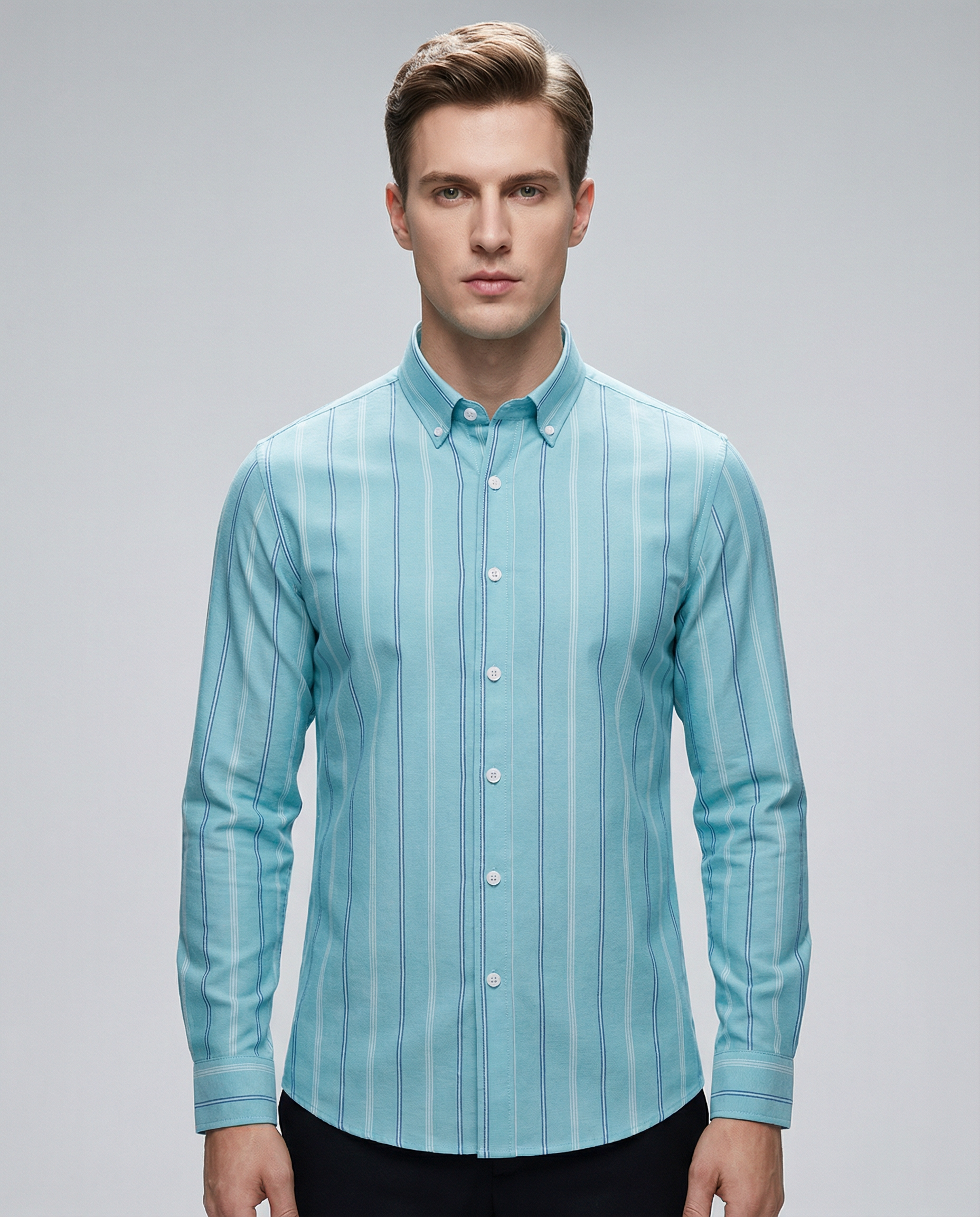 Men's Striped Business Shirt – Stylish Long-Sleeved Office Attire — detail view