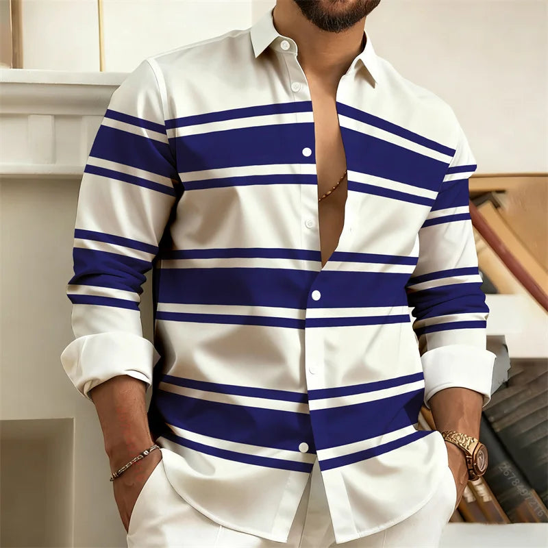 Men's Striped Casual Shirt – Stylish Outdoor Comfort — model wearing