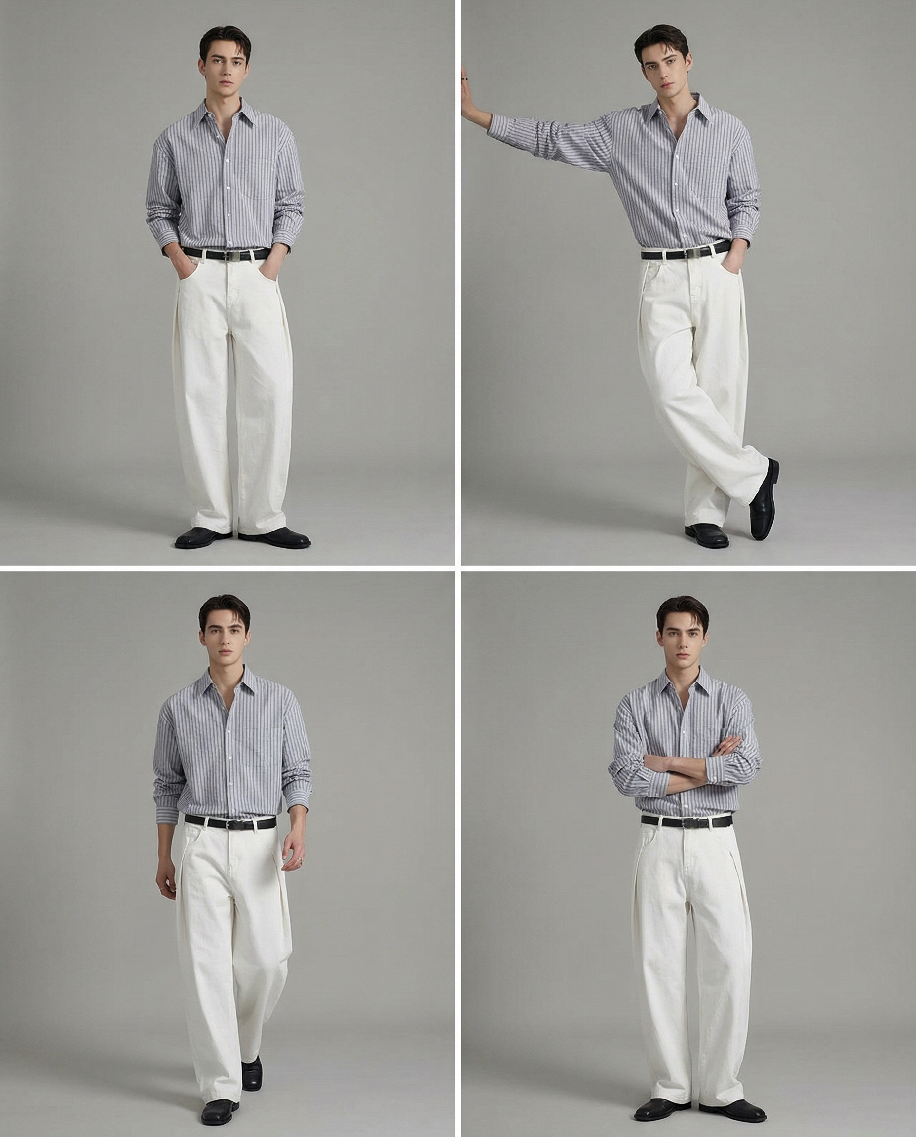 Men's Striped Dress Shirt – Trendy Long Sleeve Casual Style for Everyday Wear — detail view