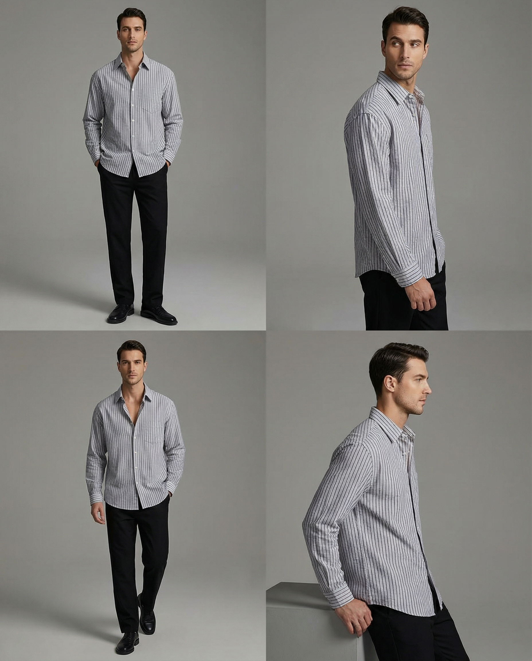 Men's Striped Dress Shirt – Trendy Long Sleeve Casual Style for Everyday Wear — model wearing
