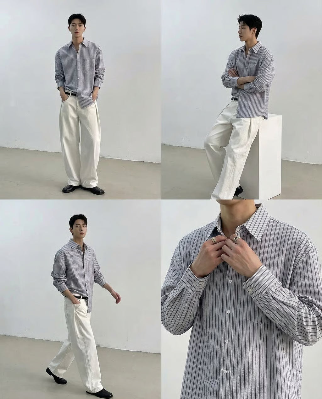 Men's Striped Dress Shirt – Trendy Long Sleeve Casual Style for Everyday Wear — side view