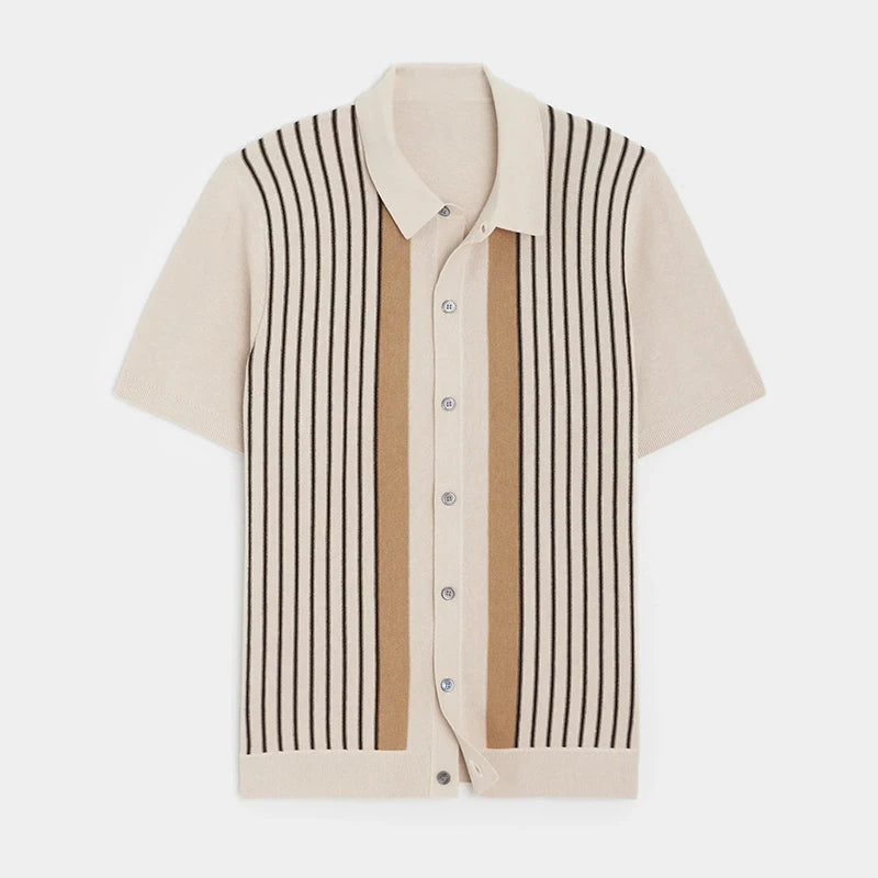 Men's Striped Polo Shirt – Stylish Short Sleeve Retro Design for Casual Outings — detail view