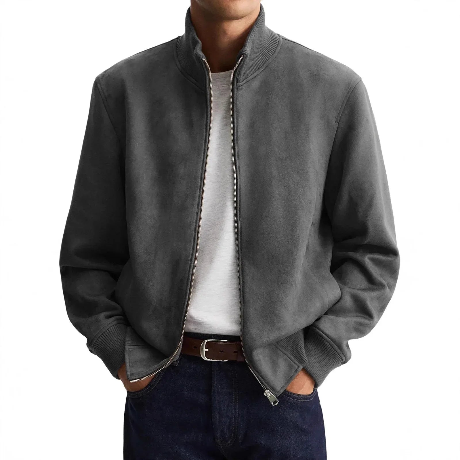 Men's Suede Jacket – Stylish Slim Fit Outerwear for Casual Business Wear — alternative angle