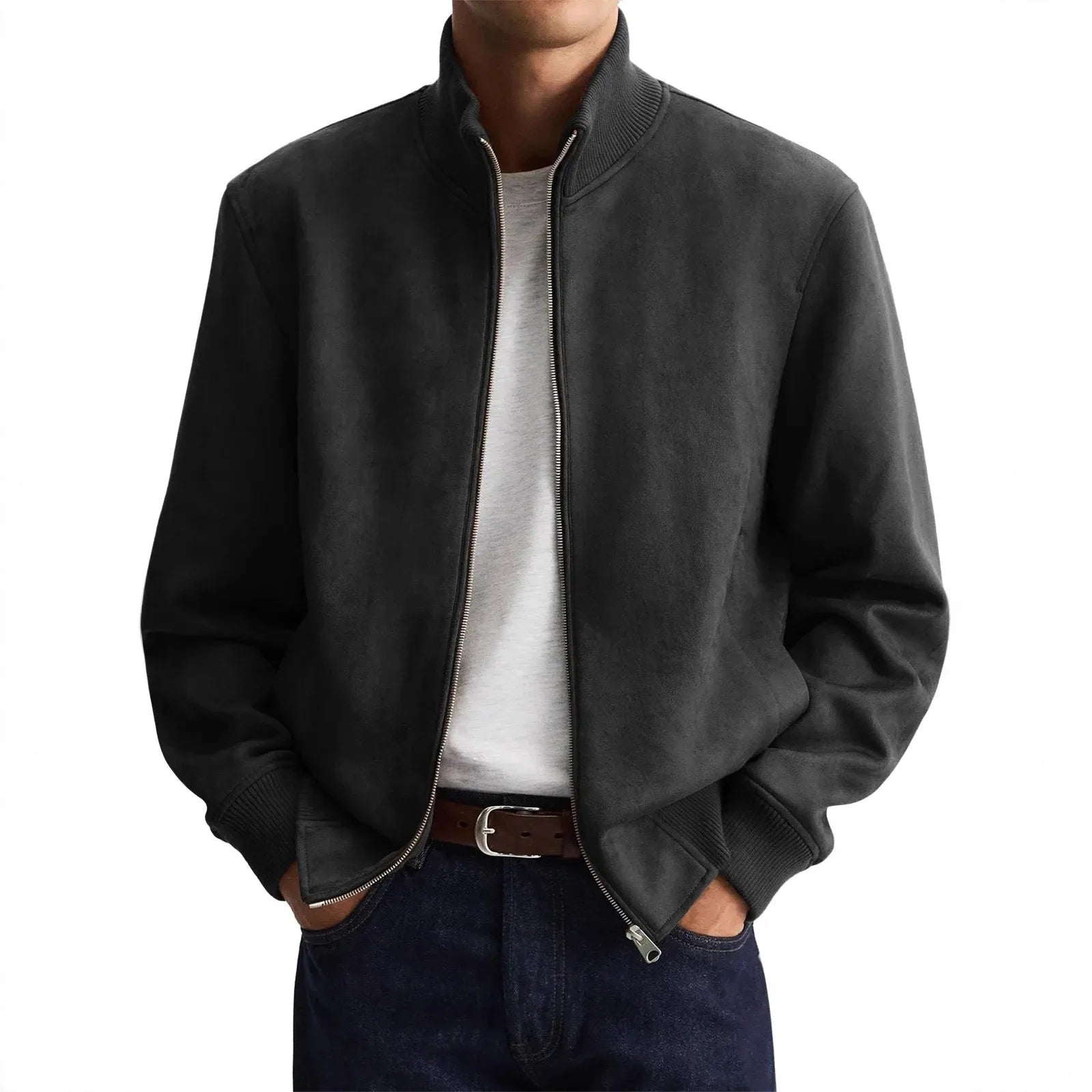 Men's Suede Jacket – Stylish Slim Fit Outerwear for Casual Business Wear — close-up