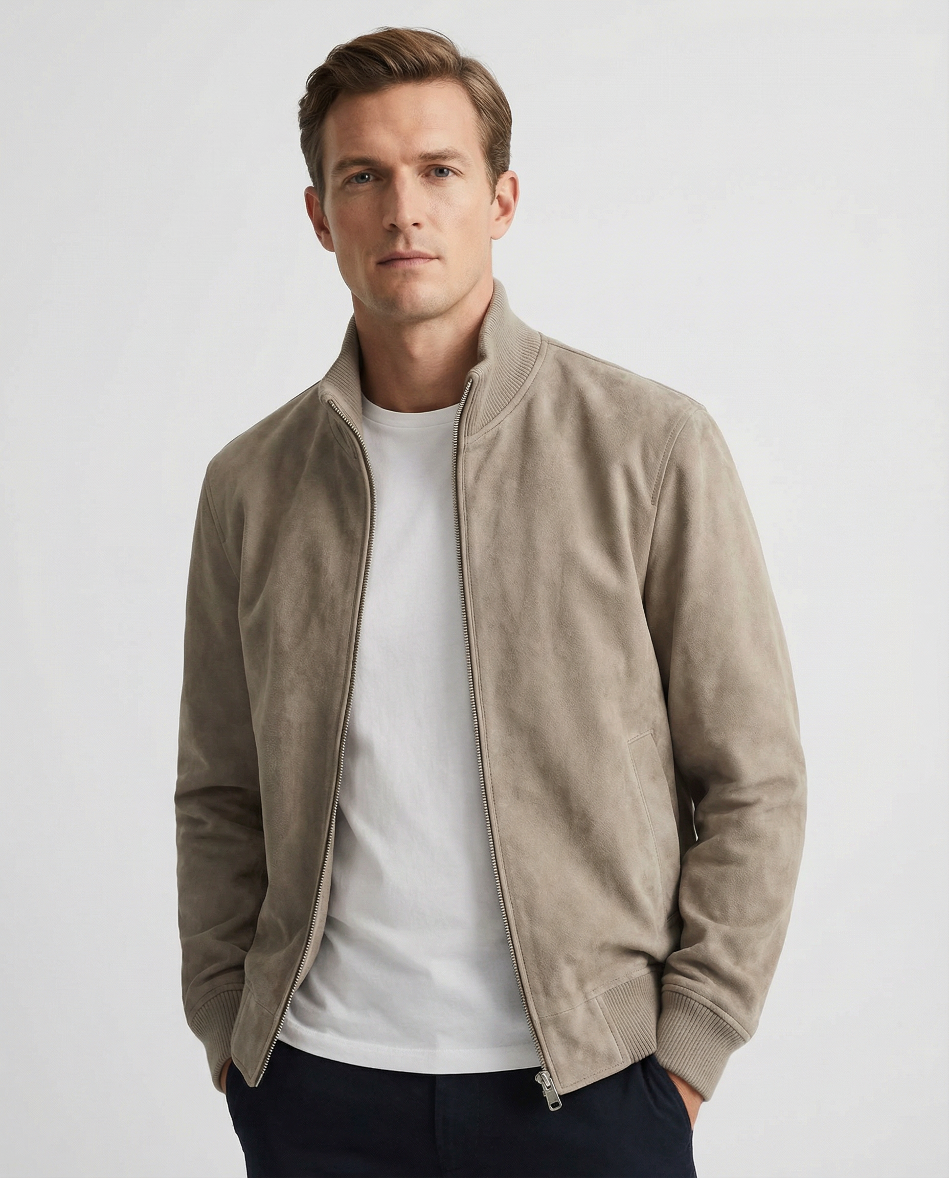 Men's Suede Jacket – Stylish Slim Fit Outerwear for Casual Business Wear — detail view