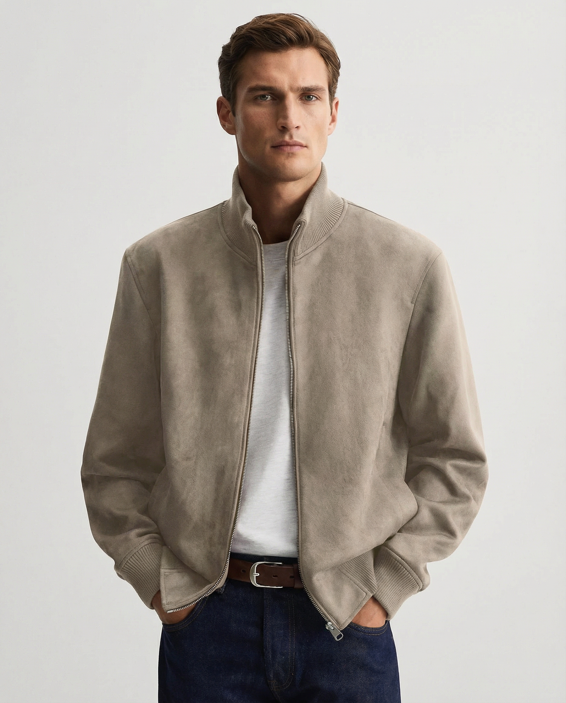 Men's Suede Jacket – Stylish Slim Fit Outerwear for Casual Business Wear — side view