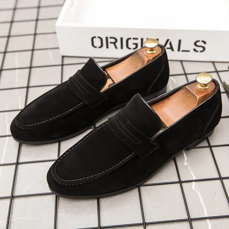 Men's Suede Loafers – Sleek Pointed Toe Casual Footwear — back view