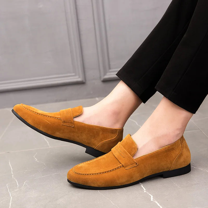 Men's Suede Loafers – Sleek Pointed Toe Casual Footwear — close-up