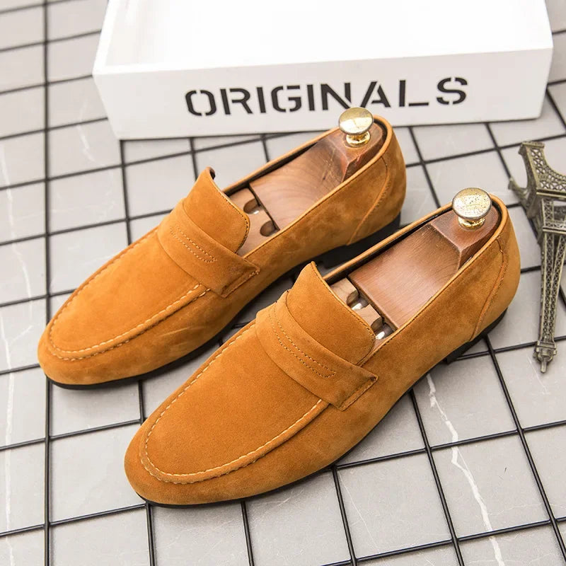 Men's Suede Loafers – Sleek Pointed Toe Casual Footwear — model wearing
