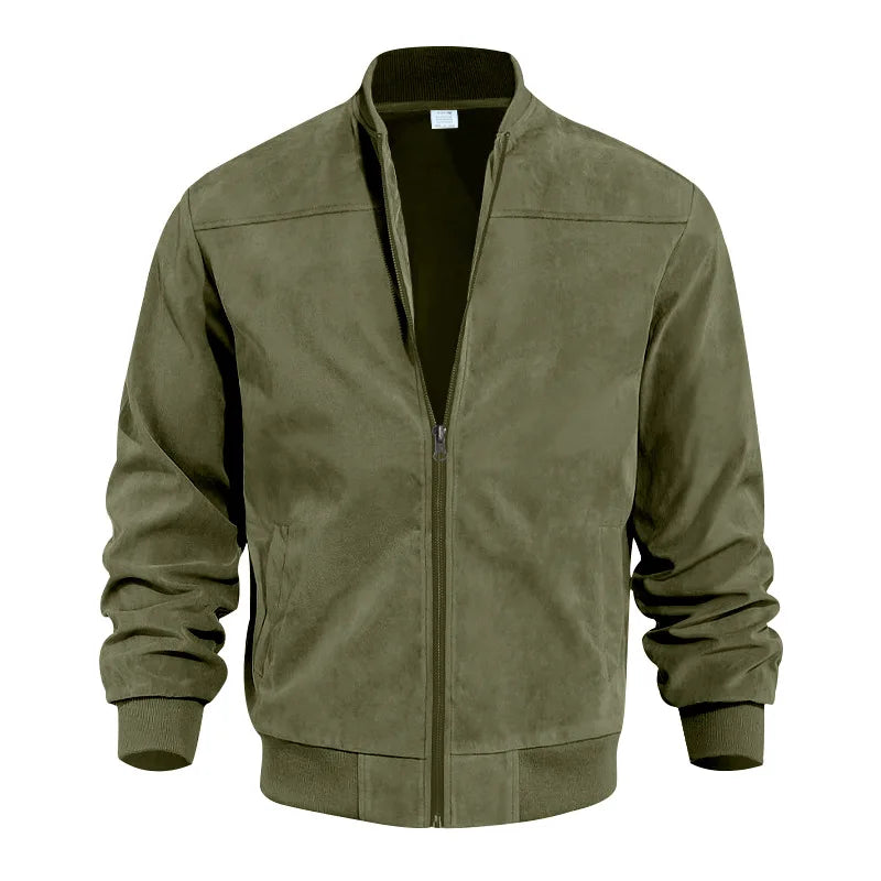 Men's Suede Zipper Jacket – Stylish Casual Long Sleeve Outerwear — alternative angle