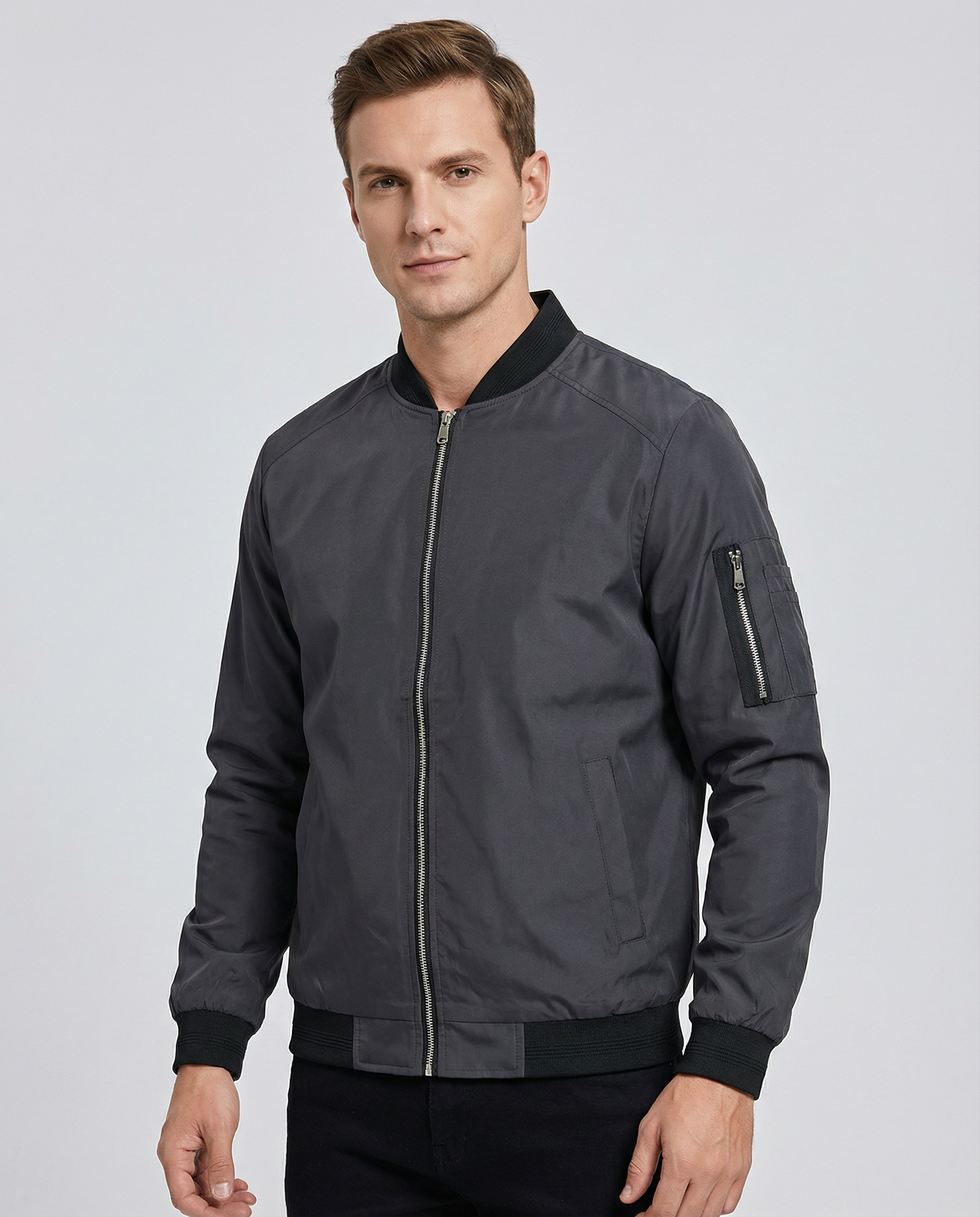 Men's Suede Zipper Jacket – Stylish Casual Long Sleeve Outerwear — back view
