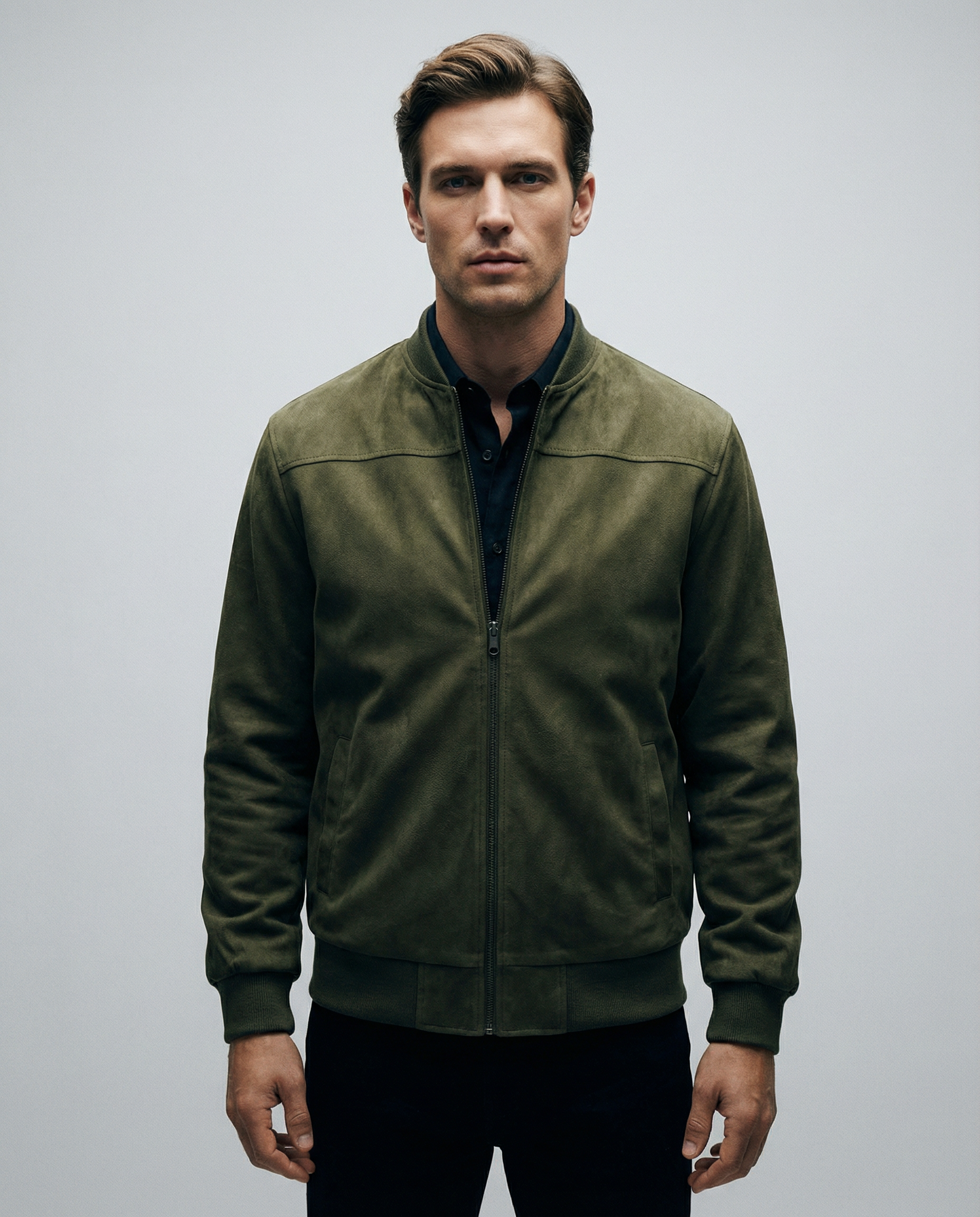 Men's Suede Zipper Jacket – Stylish Casual Long Sleeve Outerwear — close-up