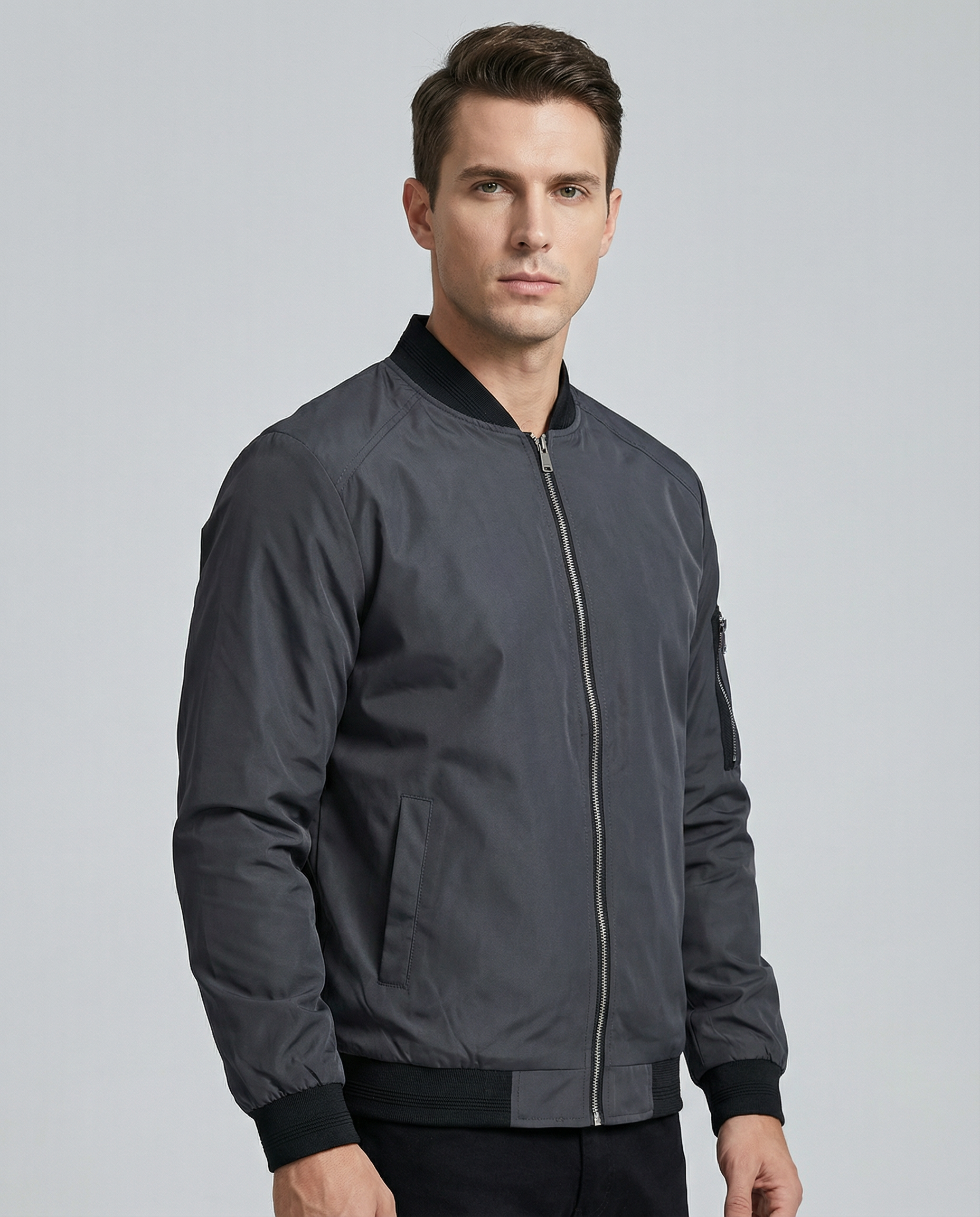 Men's Suede Zipper Jacket – Stylish Casual Long Sleeve Outerwear — detail view