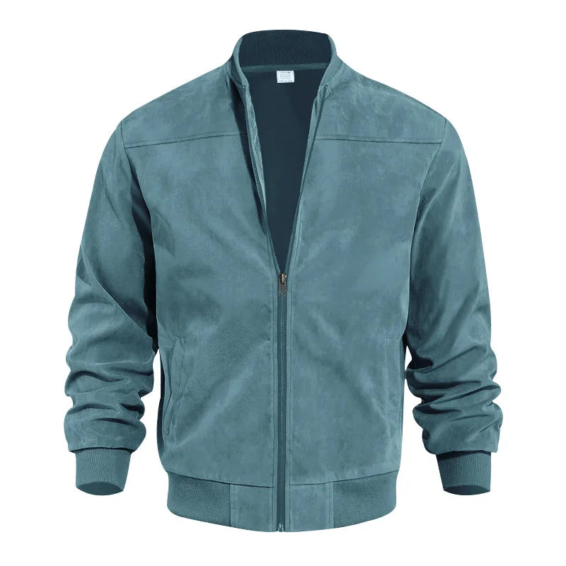 Men's Suede Zipper Jacket – Stylish Casual Long Sleeve Outerwear — fabric detail