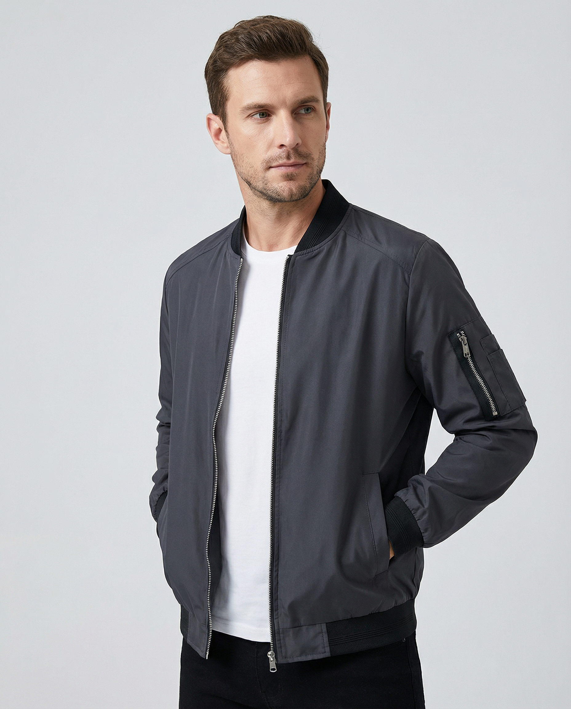 Men's Suede Zipper Jacket – Stylish Casual Long Sleeve Outerwear — side view