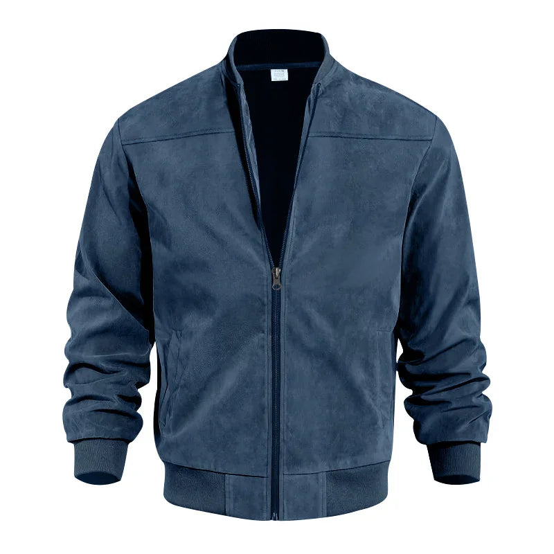 Men's Suede Zipper Jacket – Stylish Casual Long Sleeve Outerwear — styling detail