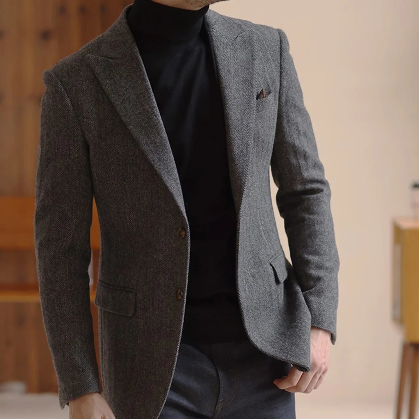Mens Suit Jacket – Stylish Casual Blazer for Autumn and Winter — model wearing