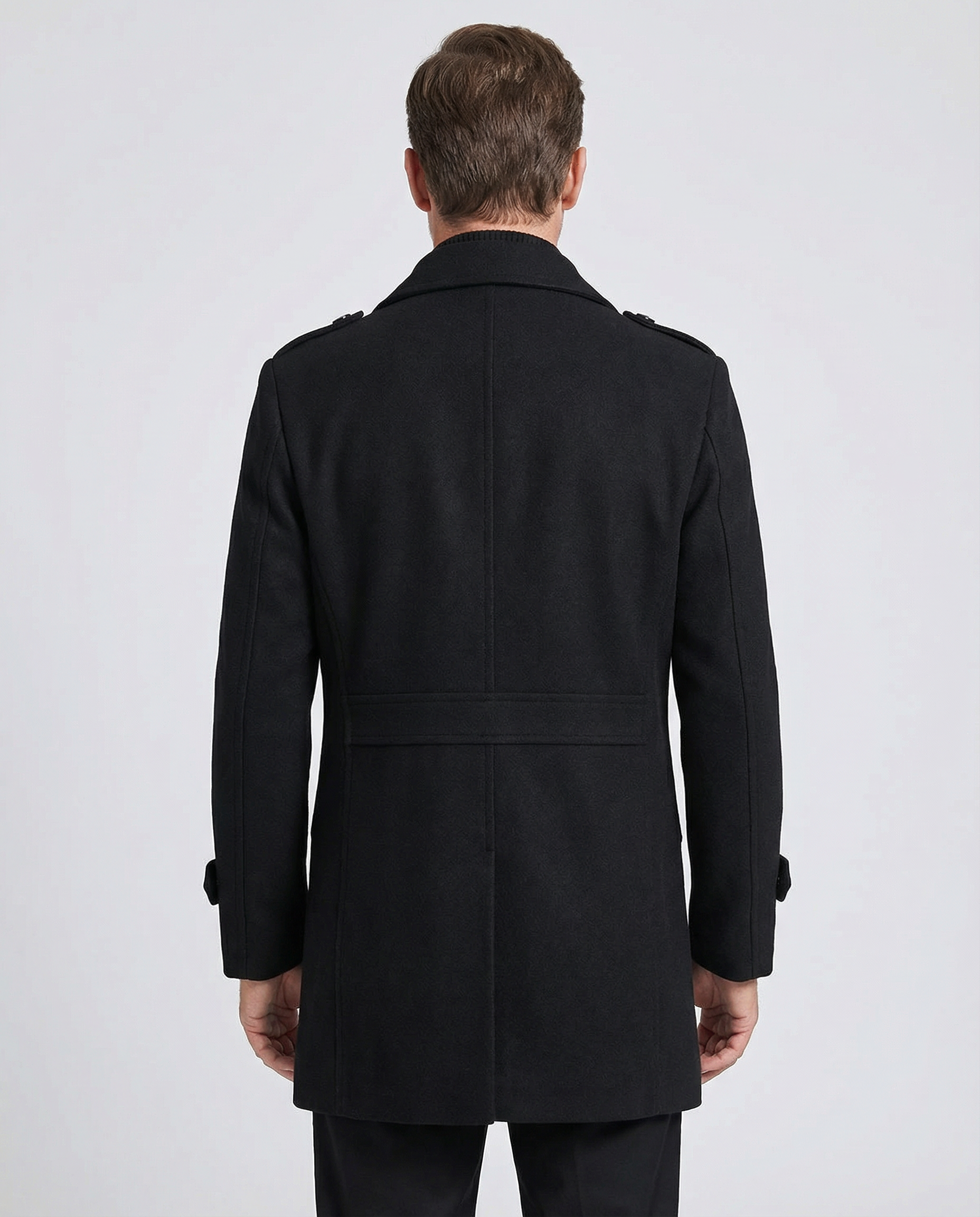 Men's Tailored Wool Blend Overcoat – Military Style Longline Coat with Ribbed Funnel Neck — side view
