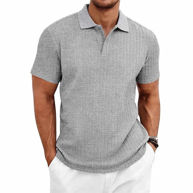 Men's Textured Polo Shirt – Breathable Casual Summer Style — back view