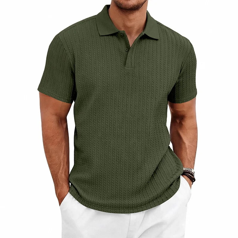 Men's Textured Polo Shirt – Breathable Casual Summer Style — close-up