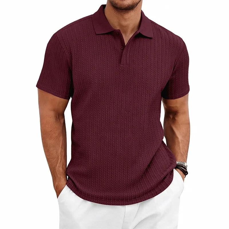 Men's Textured Polo Shirt – Breathable Casual Summer Style — detail view