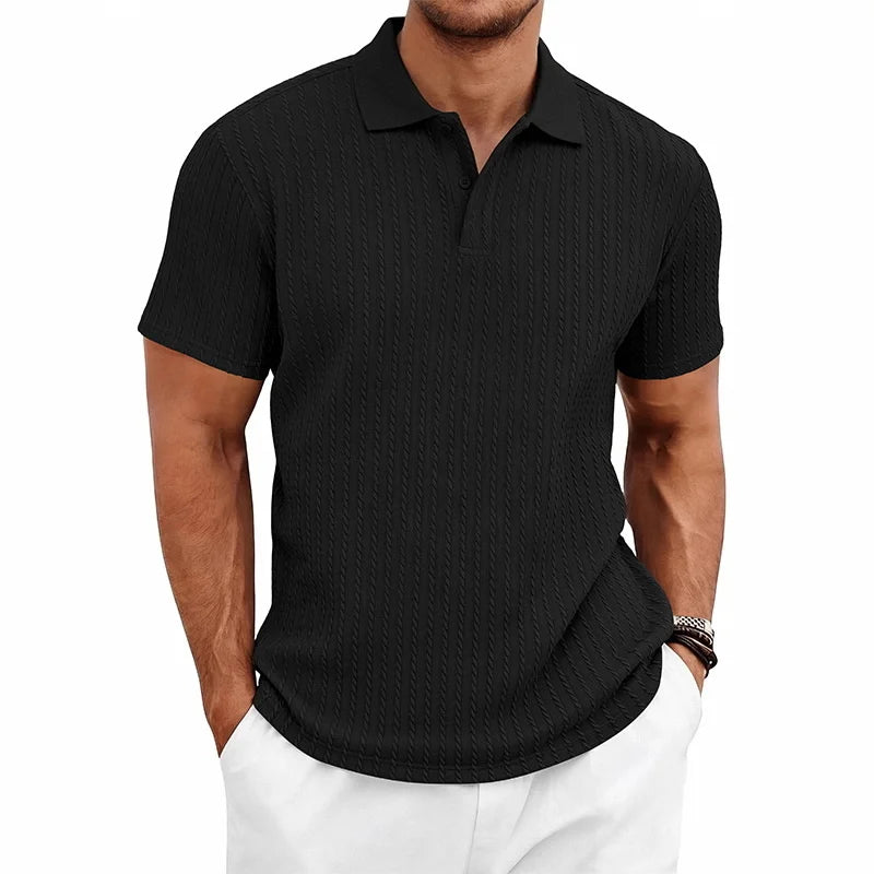 Men's Textured Polo Shirt – Breathable Casual Summer Style — model wearing