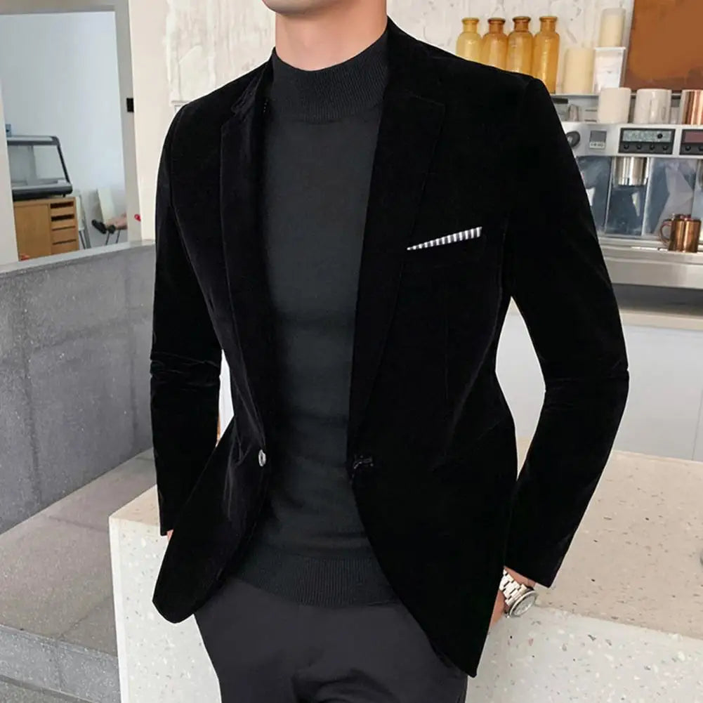 Men's Velvet Blazer – Stylish Slim Fit for Formal and Casual Occasions — back view