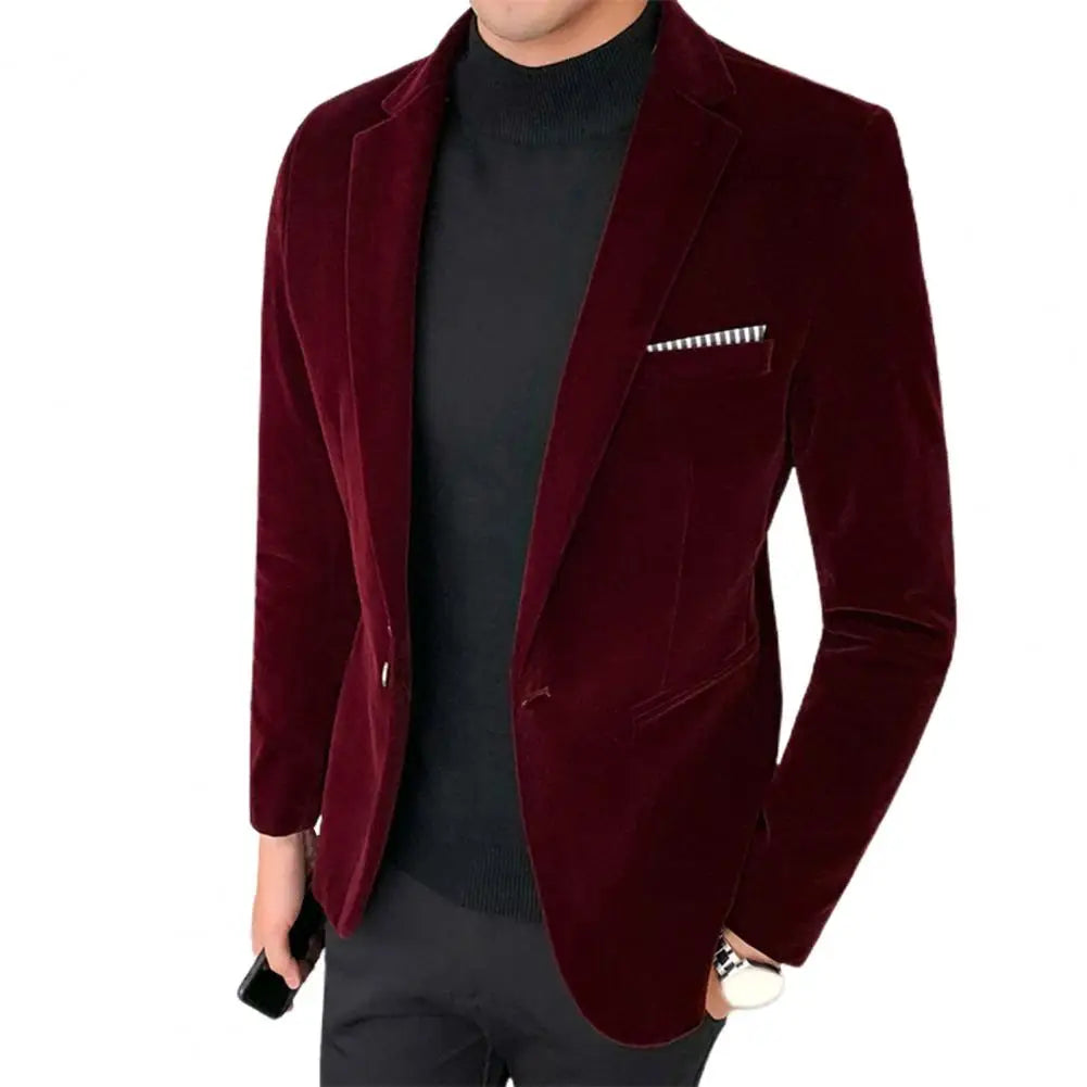 Men's Velvet Blazer – Stylish Slim Fit for Formal and Casual Occasions — side view