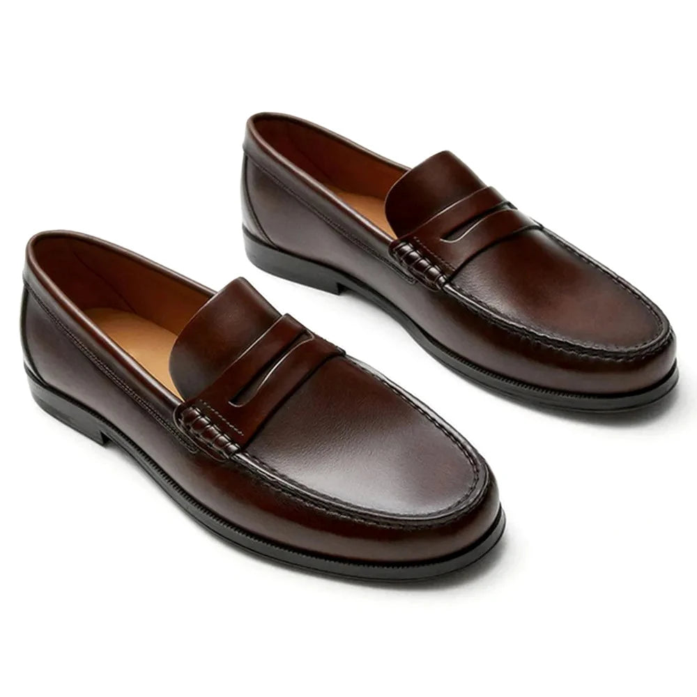 Men's Vintage Calf Leather Loafers – Breathable Slip-On Design for Casual Elegance — back view