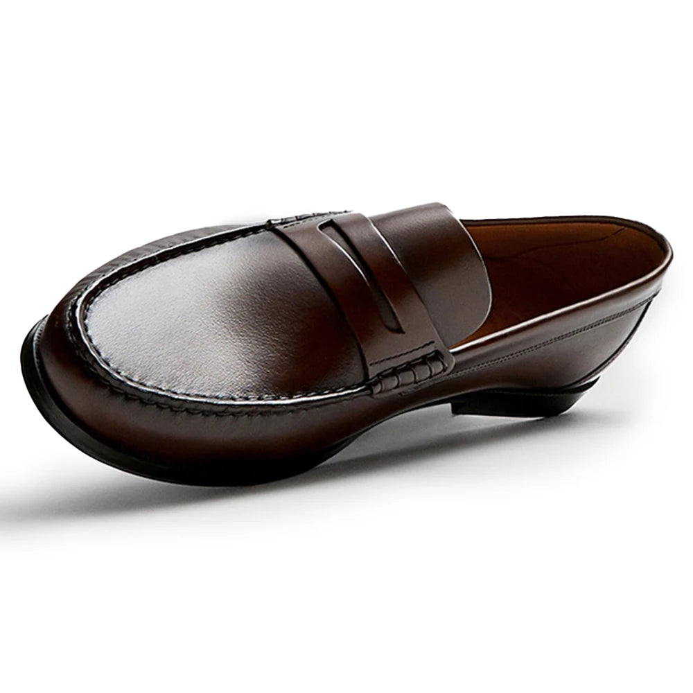 Men's Vintage Calf Leather Loafers – Breathable Slip-On Design for Casual Elegance — side view