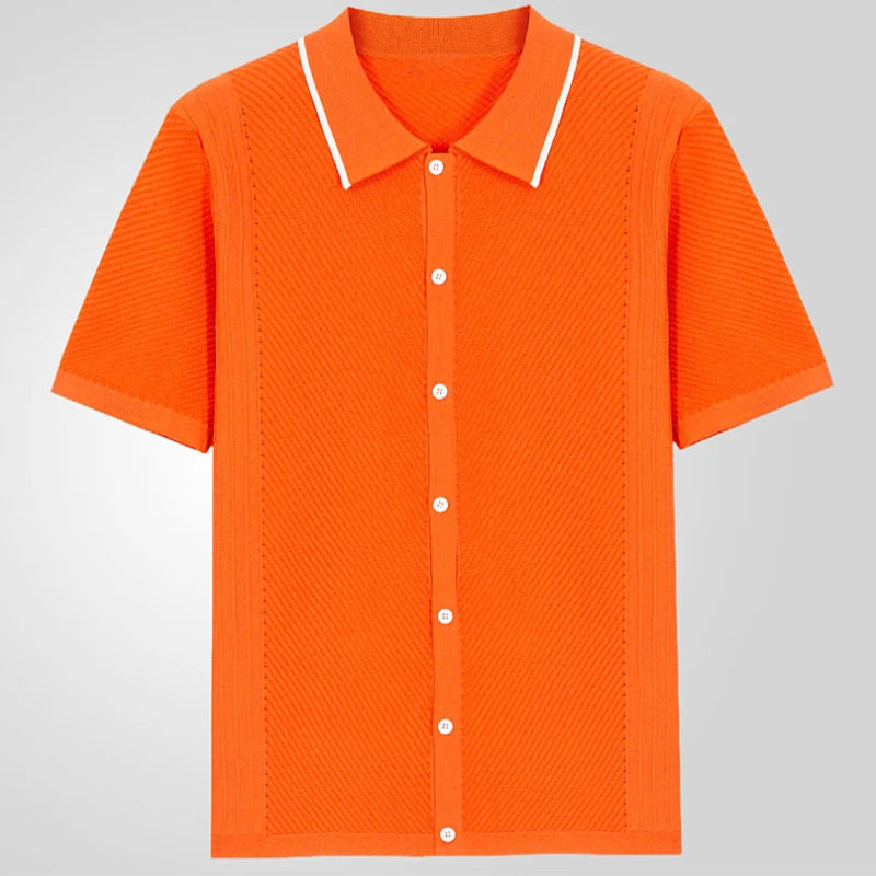 Men's Vintage Knit Polo Shirt – Stylish Breathable Casual Wear — back view