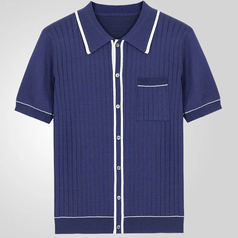 Men's Vintage Knit Polo Shirt – Stylish Breathable Casual Wear — close-up