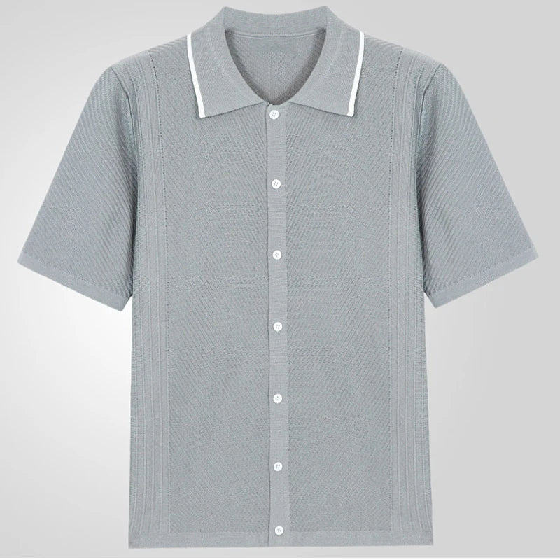Men's Vintage Knit Polo Shirt – Stylish Breathable Casual Wear — detail view