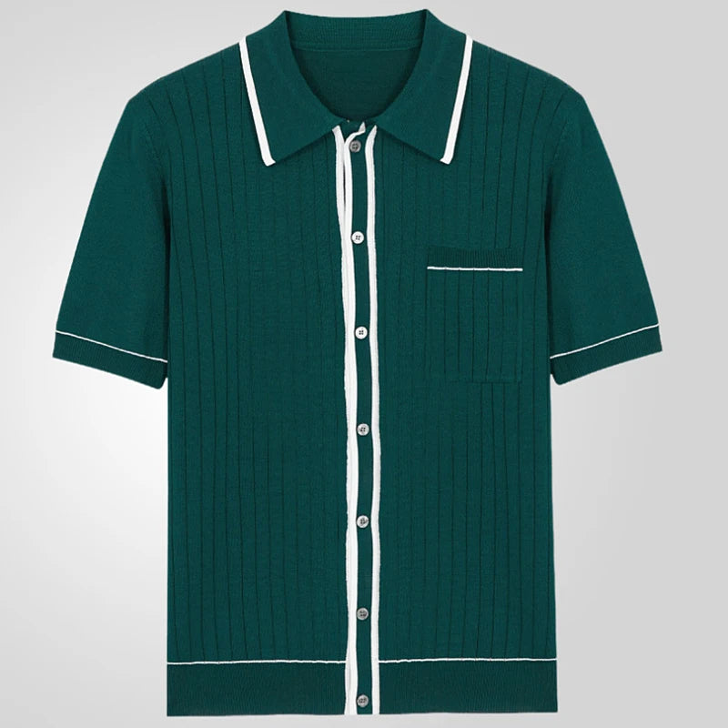 Men's Vintage Knit Polo Shirt – Stylish Breathable Casual Wear — fabric detail