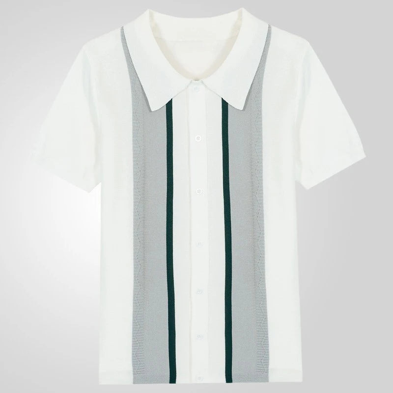 Men's Vintage Knit Polo Shirt – Stylish Breathable Casual Wear — side view
