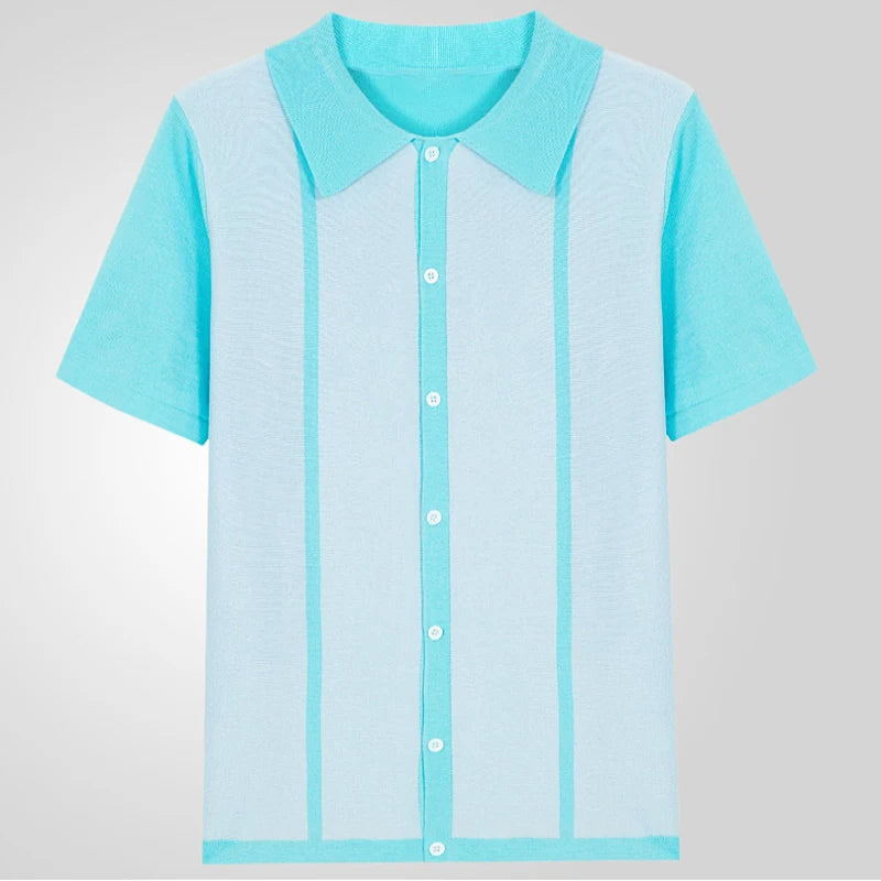 Men's Vintage Knit Polo Shirt – Stylish Breathable Casual Wear — styling detail