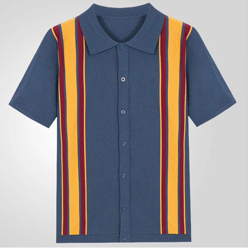Men's Vintage Knit Polo Shirt – Stylish Breathable Casual Wear