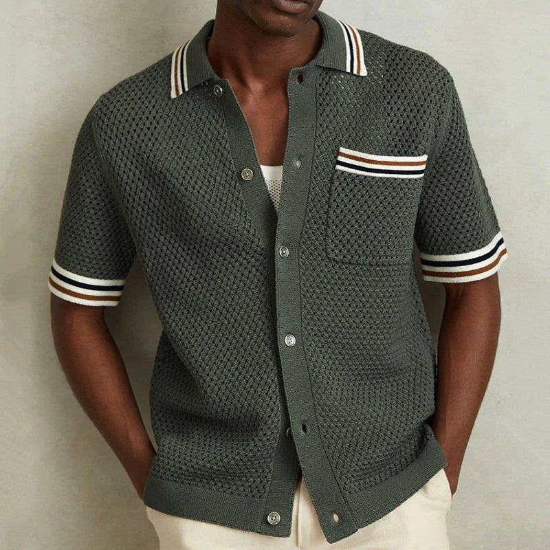 Men's Vintage Knit Shirt – Breathable Short Sleeve for Casual Summer Outings — back view