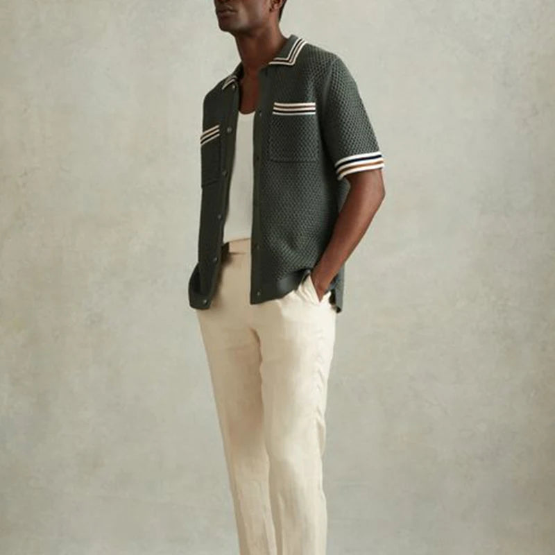 Men's Vintage Knit Shirt – Breathable Short Sleeve for Casual Summer Outings — close-up