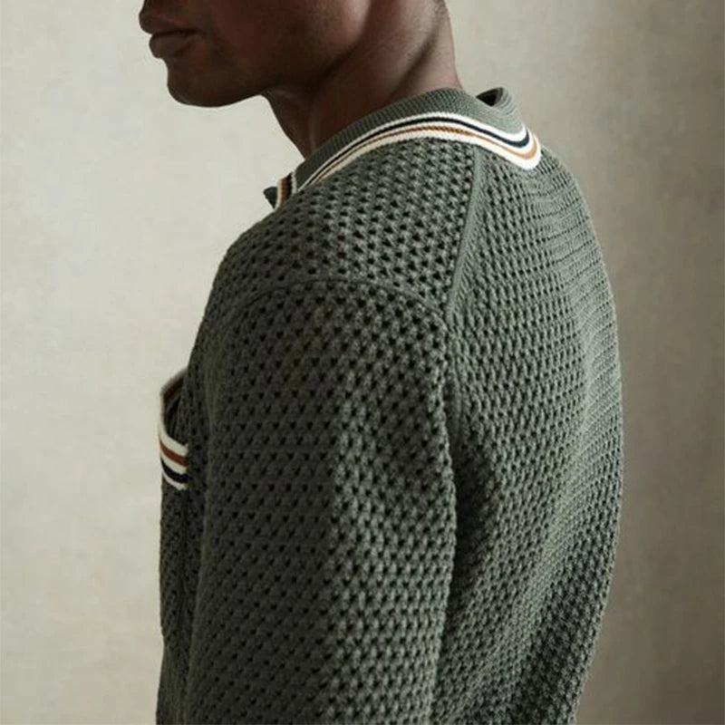 Men's Vintage Knit Shirt – Breathable Short Sleeve for Casual Summer Outings — detail view