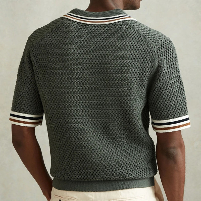 Men's Vintage Knit Shirt – Breathable Short Sleeve for Casual Summer Outings — side view