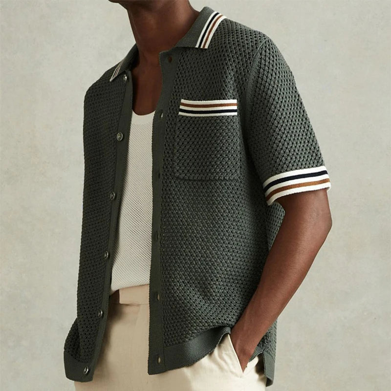 Men's Vintage Knit Shirt – Breathable Short Sleeve for Casual Summer Outings