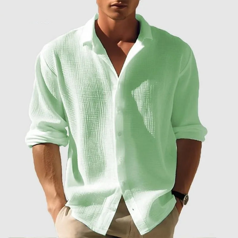 Men's Waffle Blouse – Casual Long Sleeve Button-Up Top — alternative angle