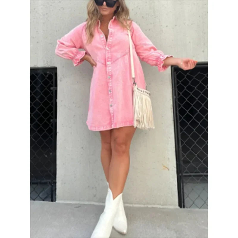 Midi Dress – Stylish Lantern Sleeve A-Line Design — detail view